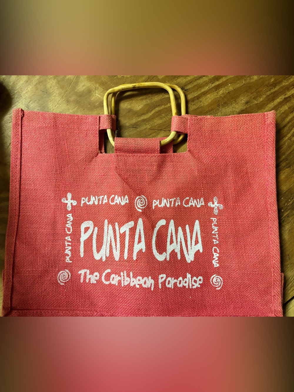Pink Punta Cana Tote Bag with Bamboo Handles